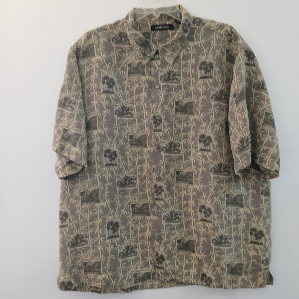 Murano Shirt Men Sz L Short Sleeve Button 70% Silk 30% Linen Causal Golf‎ Resort